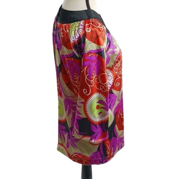 BCBGMaxAzria Blouse Multicolor Abstract Geometric 3/4 Sleeve Satin Size XS - Picture 4 of 8